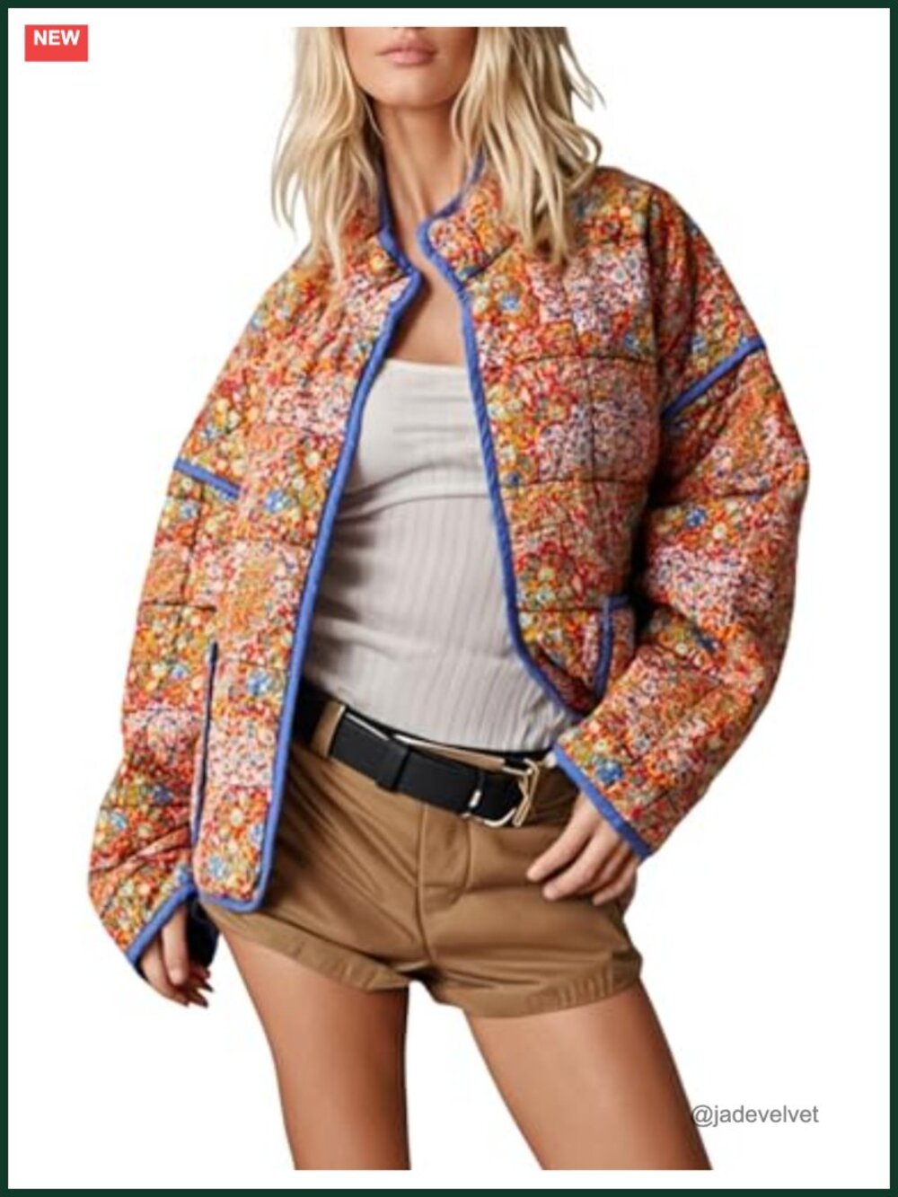 Women Cropped Quilted Jacket Floral Lightweight Puffer Coat
